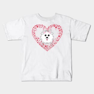 Red Paw Print heart with Dog Kids T-Shirt